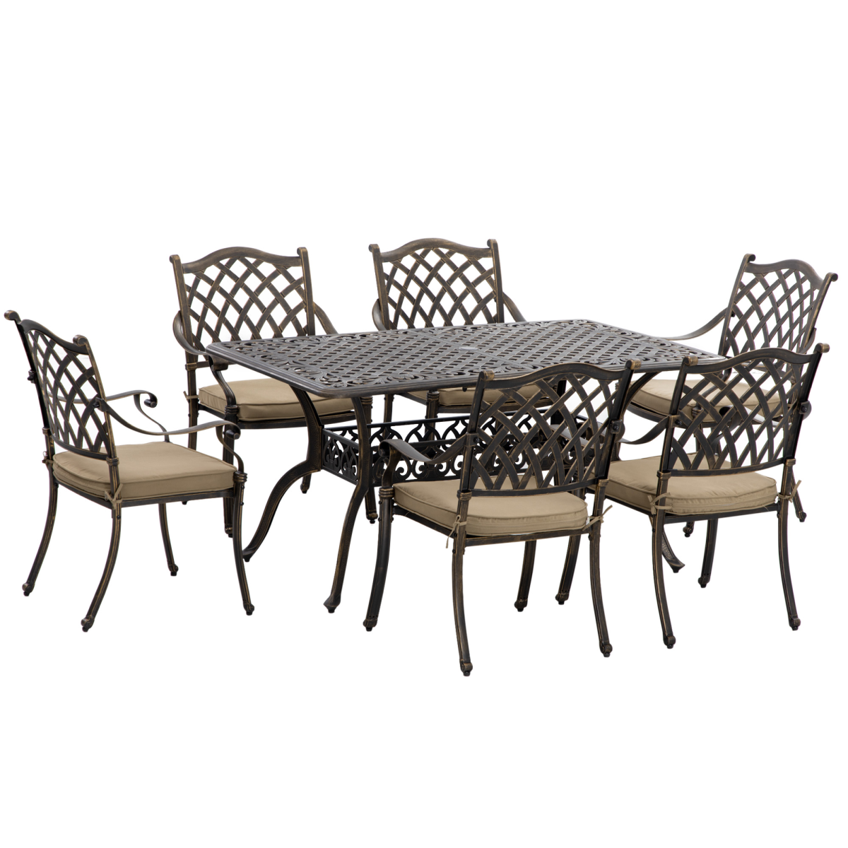Outsunny 7-Piece Cast Aluminum Patio Dining Set with Cushions, Bronze