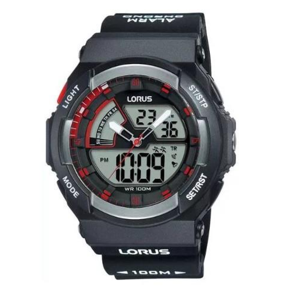 Lorus Men's Sport Chronograph Analog Digital Black Silicone Strap Watch R2321MX9