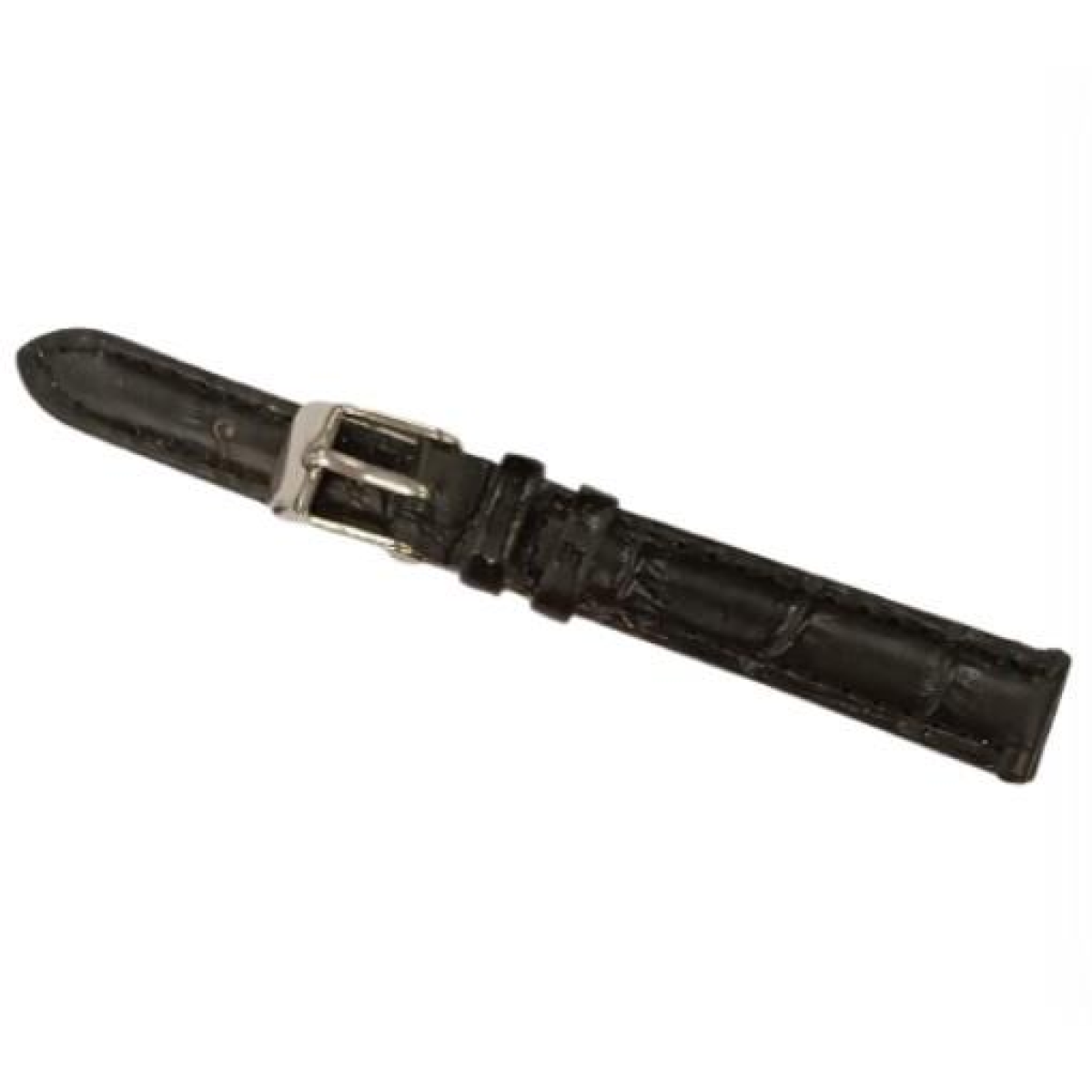 Classic Black Padded Crocodile Leather Watch Strap 12mm
