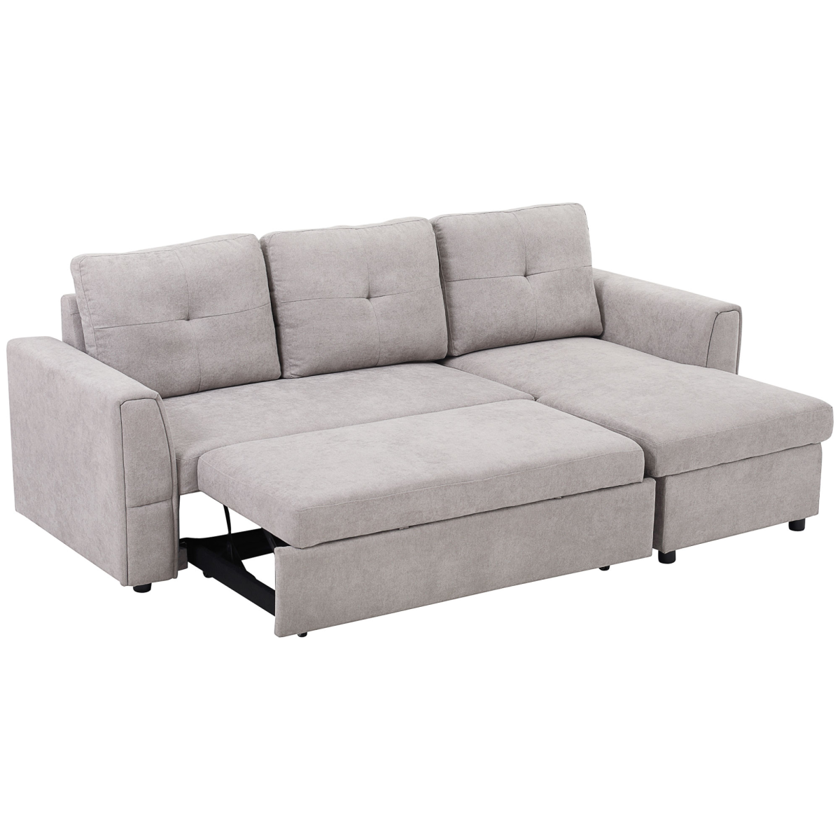 Linen-Look L-Shaped Sofa Bed with Storage, Grey