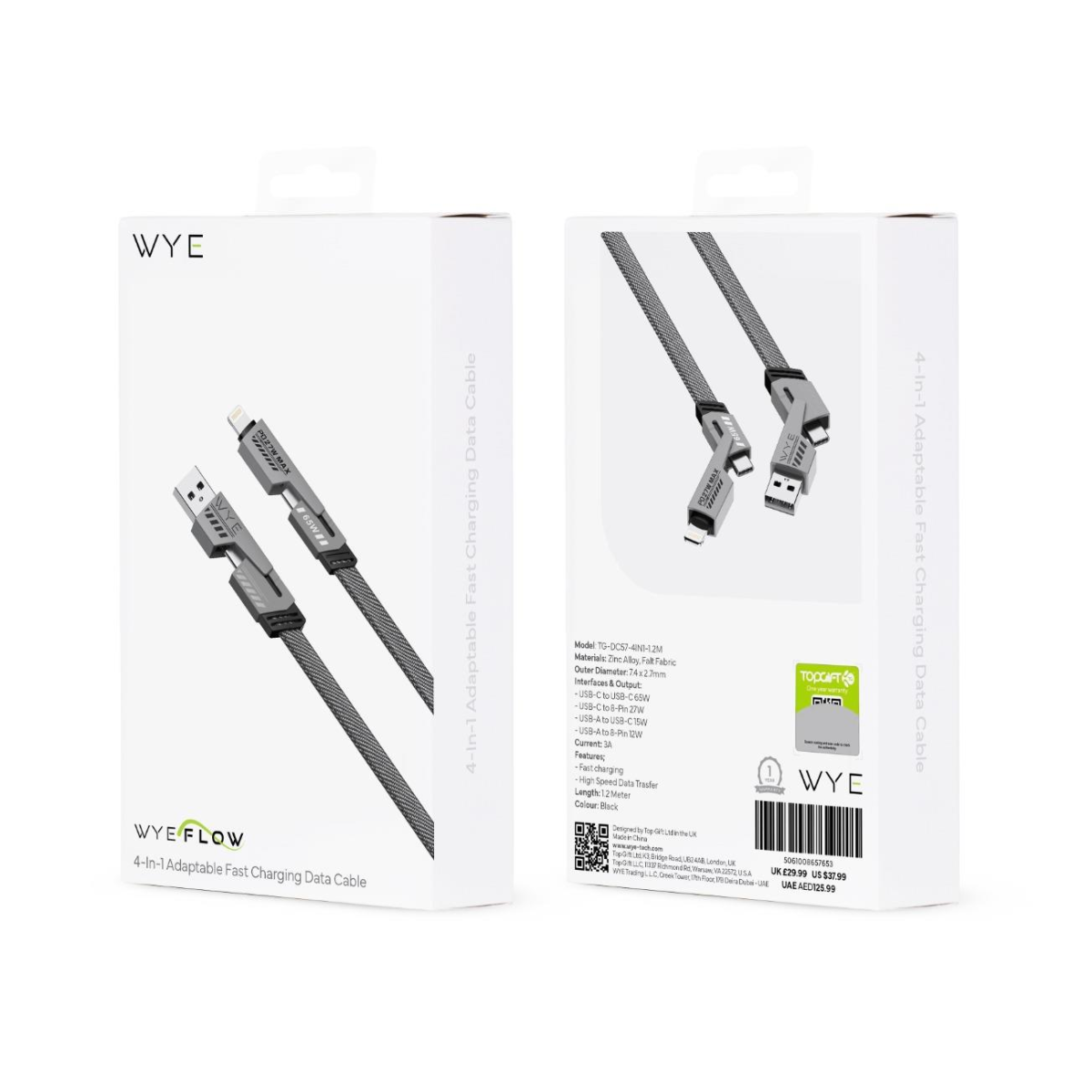WYEFLOW 4-in-1 Fast Charging & Data Cable 1.2m