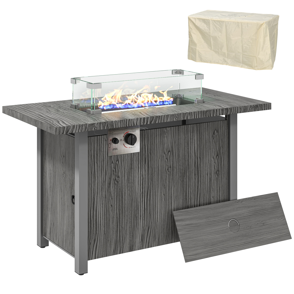 Outsunny Propane Fire Pit Table, 50,000 BTU, Dark Grey