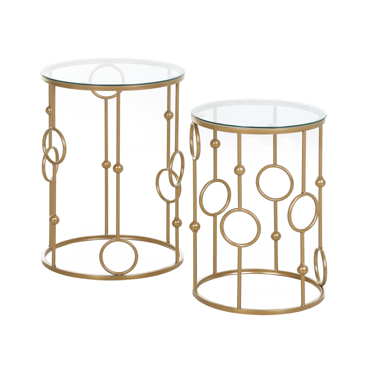 HOMCOM Set of 2 Gold Nesting Coffee Tables, Tempered Glass Top