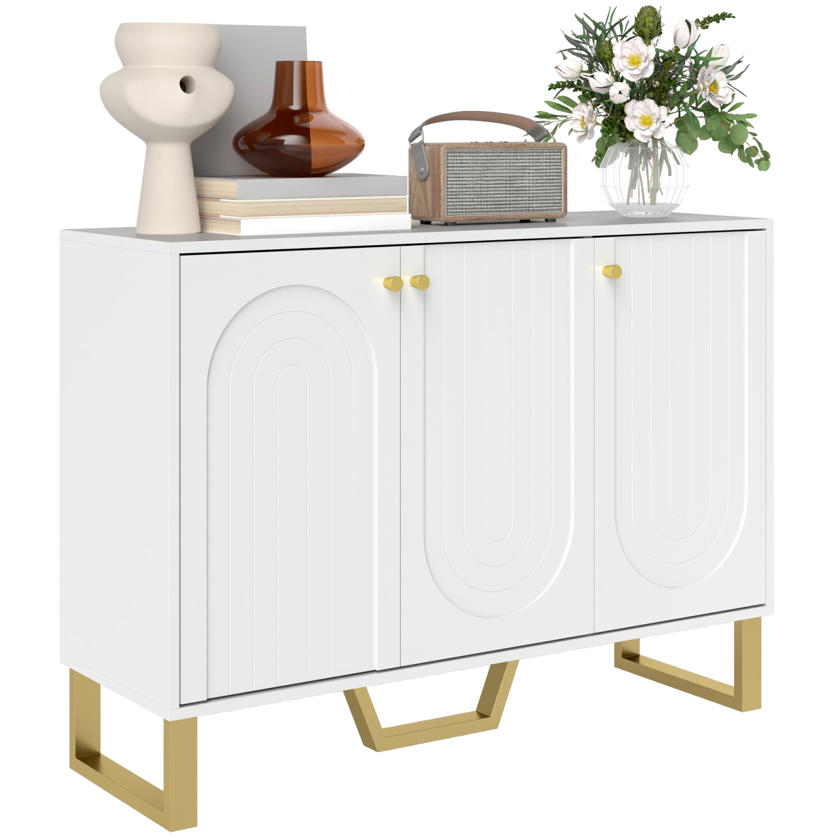 HOMCOM White Sideboard Cabinet with Adjustable Shelves and Doors