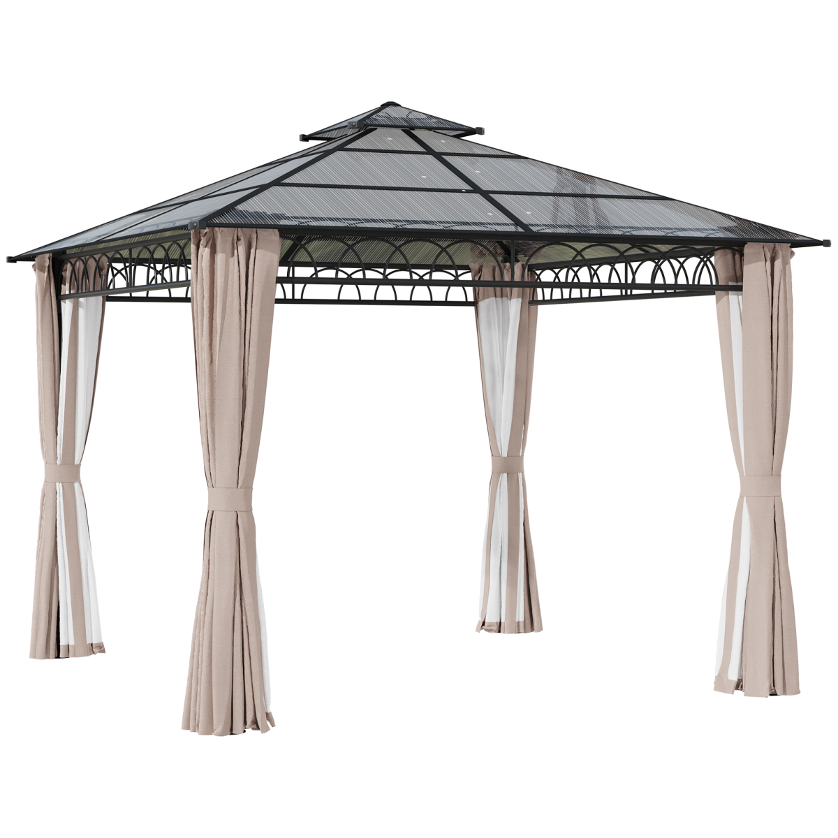 Outsunny 3 x 3m Polycarbonate Hardtop Gazebo with Curtains & Netting