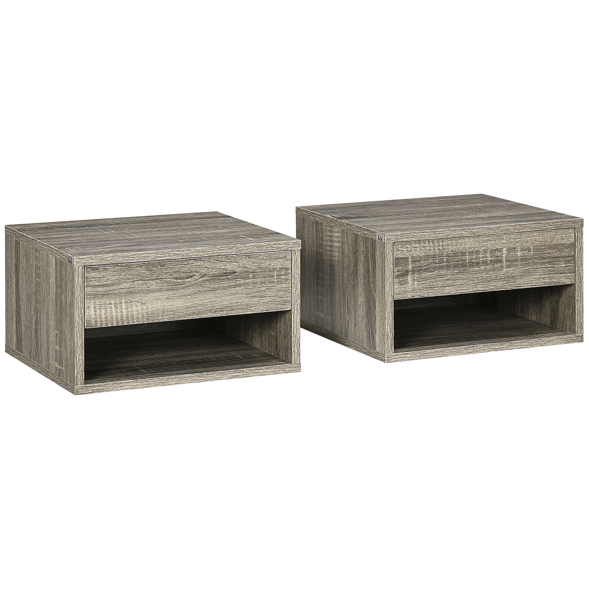 HOMCOM Floating Wall Mounted Bedside Tables, Set of 2, Brown
