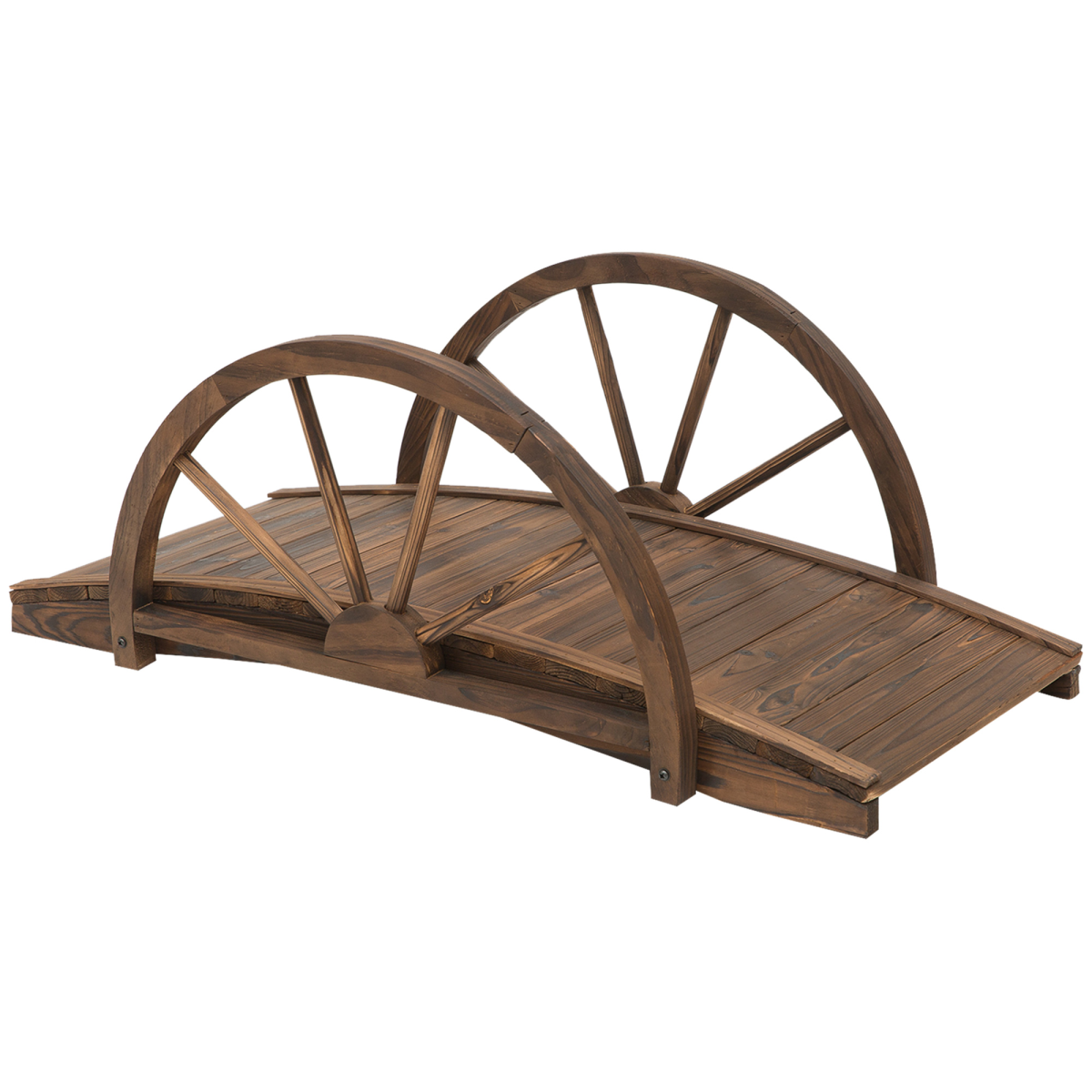 Outsunny Solid Fir Wood Garden Bridge with Curved Rails, Brown