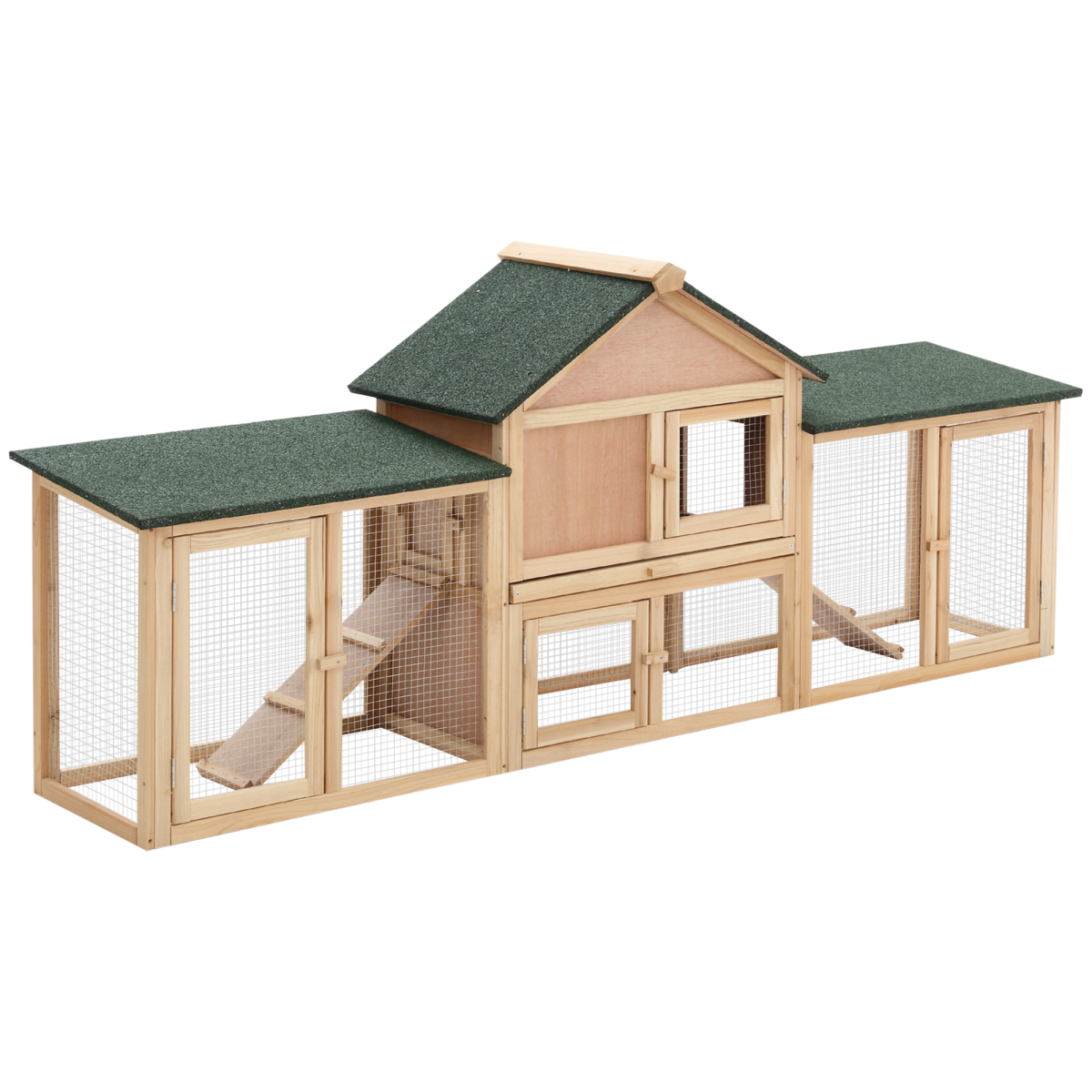 Wooden Indoor Rabbit Hutch House-Style Cage with Run Area