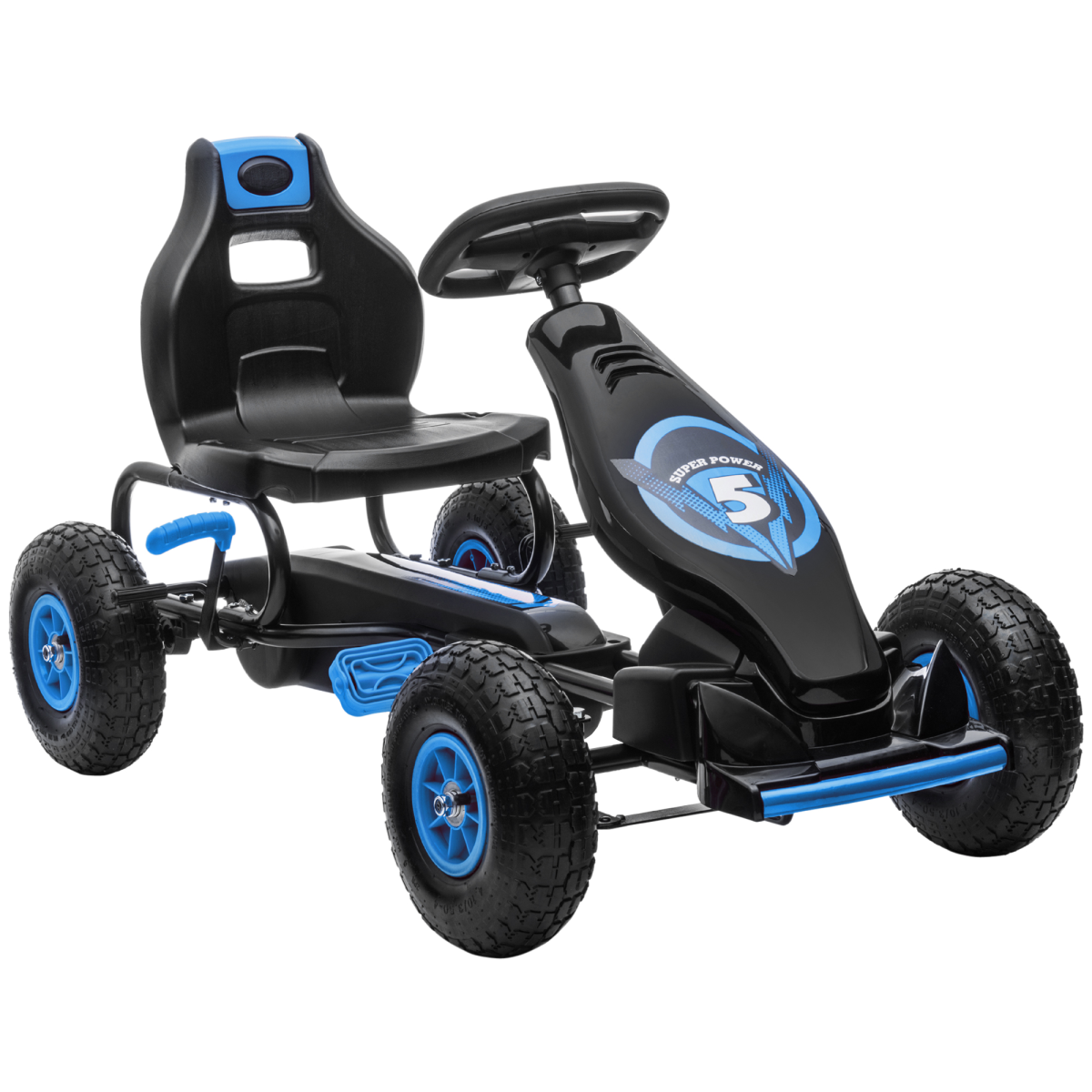 HOMCOM Children Pedal Go Kart, Adjustable Seat, Brake, Blue