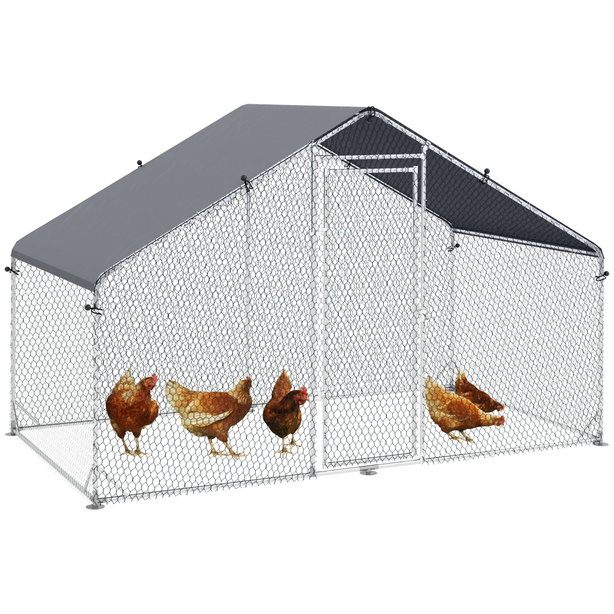 PawHut Large Walk-In Galvanised Chicken Run with Cover