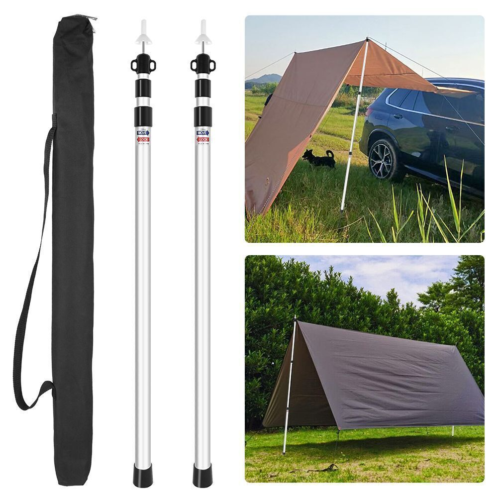 2 Pack 230cm Adjustable Telescopic Tent Poles Aluminium Alloy Awning Canopy Support Rods