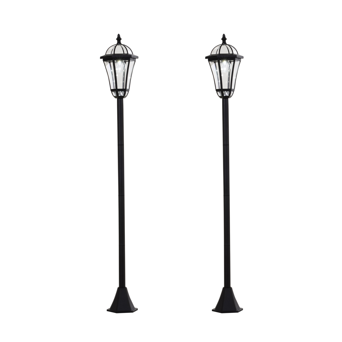 Outsunny 2-Piece LED Solar Powered Garden Lamp Post Lanterns, Black
