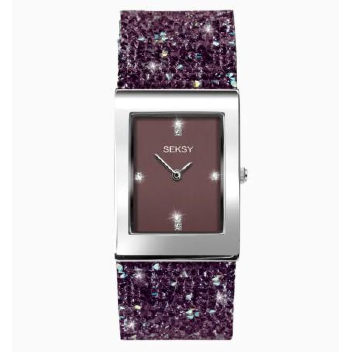 Sekonda Seksy Ladies Rectangular Purple Dial Crystal Bracelet Watch