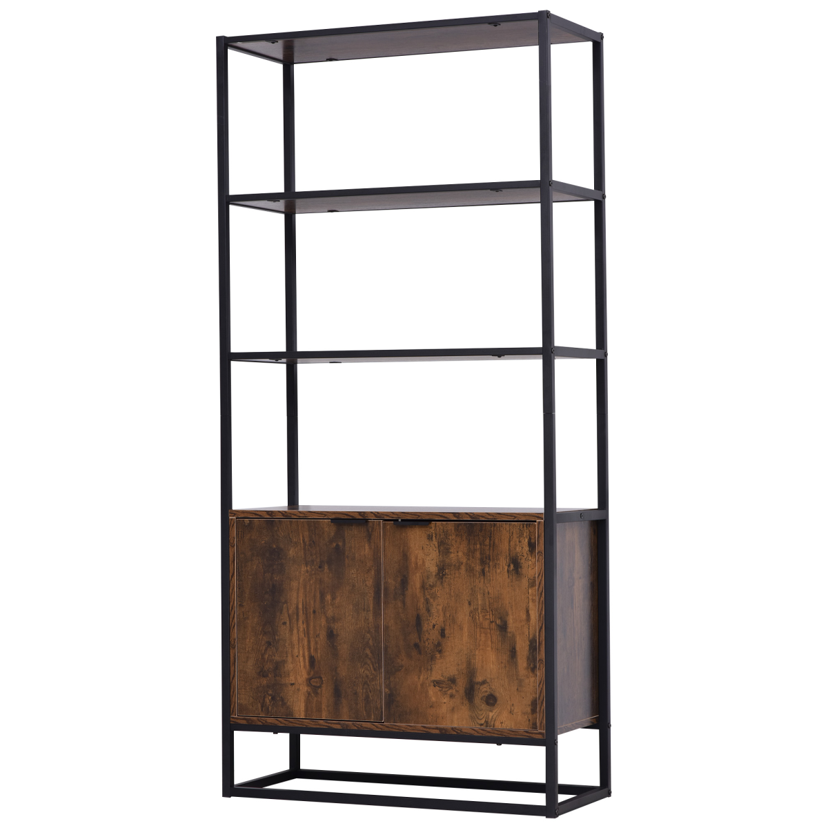 Industrial Style Storage Cabinet with 3 Open Shelves and Bottom Cabinet for Living Room Bedroom