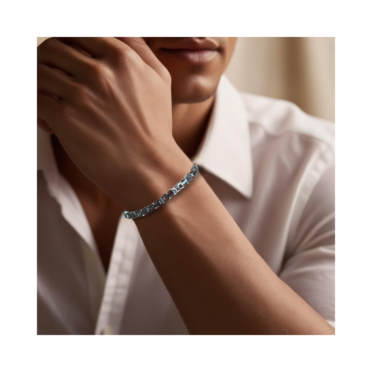 Men's Silver Stainless Steel Aztec Chain Bracelet