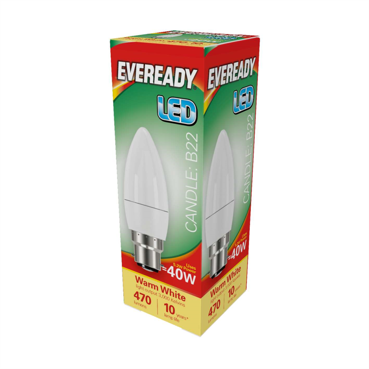 Eveready S13610 LED Candle Bulb 4.9W 40W Replacement B22 BC 470lm Warm White Pack of 5
