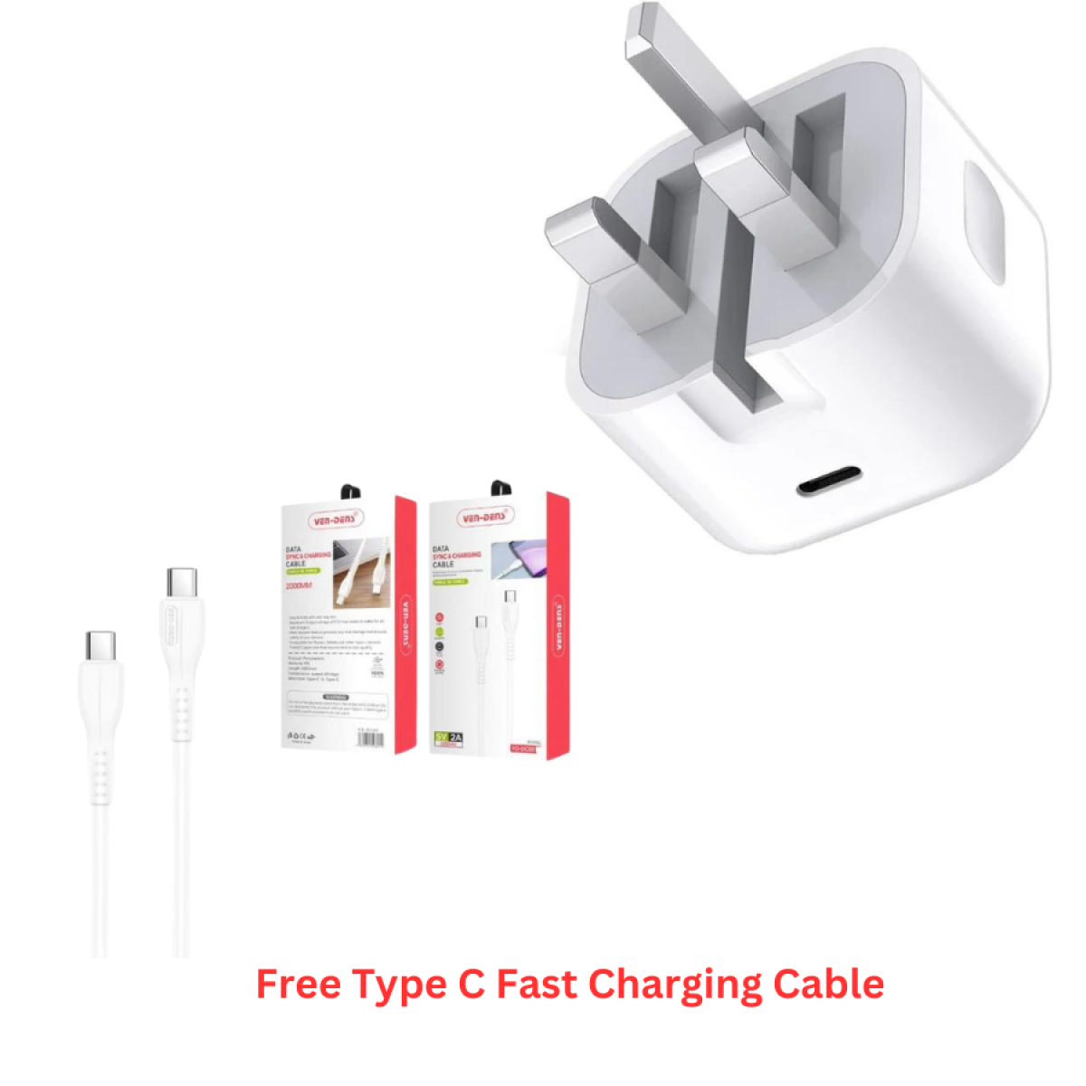 Ven-Dens 20W Dual Port USB-C Fast Charger with Type C to C Cable