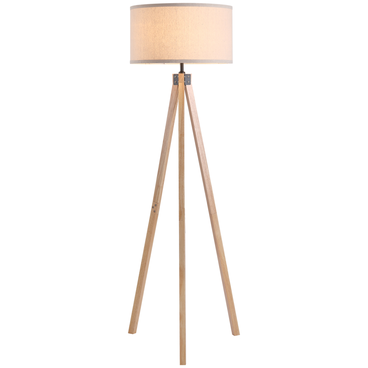 Beige Rubber Wood Tripod Floor Lamp