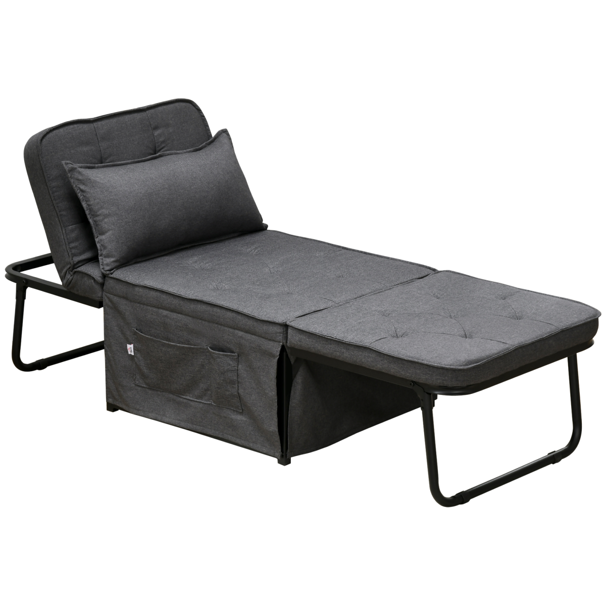 HOMCOM Folding Sleeper Chair Bed with Pillow & Side Pockets, Charcoal Grey