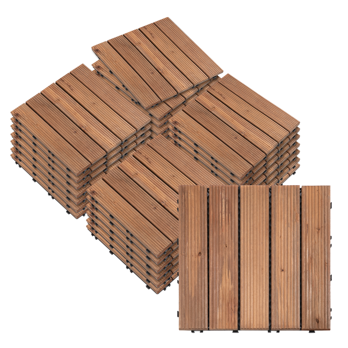 Outsunny 27-Piece Solid Wood Interlocking Deck Tiles DIY Flooring Set