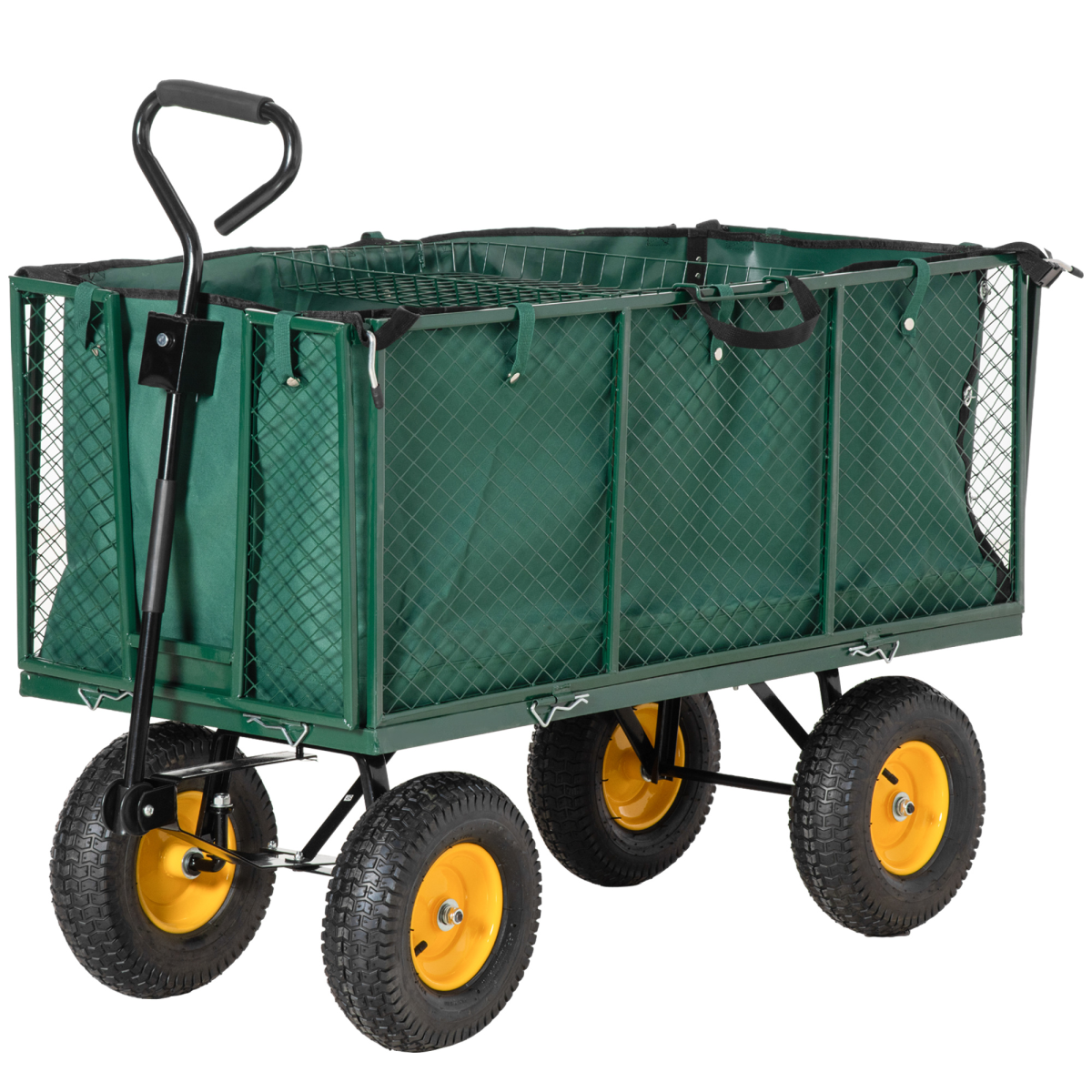 Outsunny Large 4 Wheel Garden Cart Truck Trolley with 342L Removable Fabric Bag, Removable Shelf, 350kg Load Capacity - Green