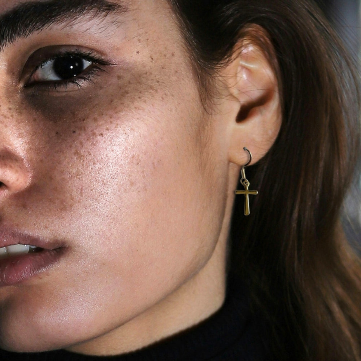 Gold Plated Stainless Steel Cross Drop Earrings