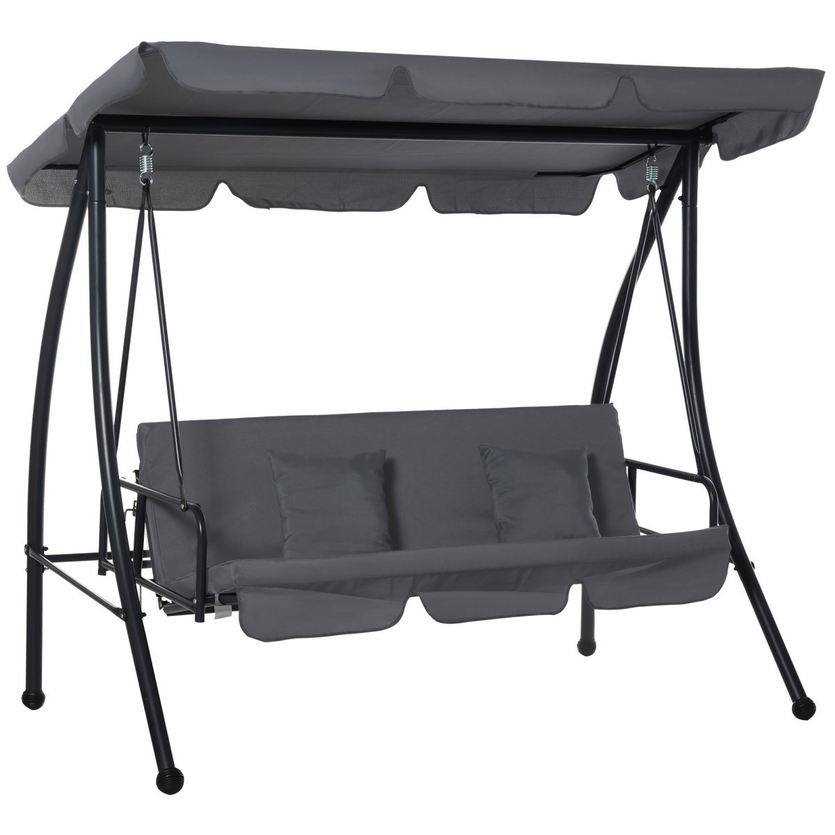 Outsunny 2-in-1 Patio Swing Chair Lounger, 3-Seater Hammock Bed with Adjustable Canopy, Dark Grey Cushion