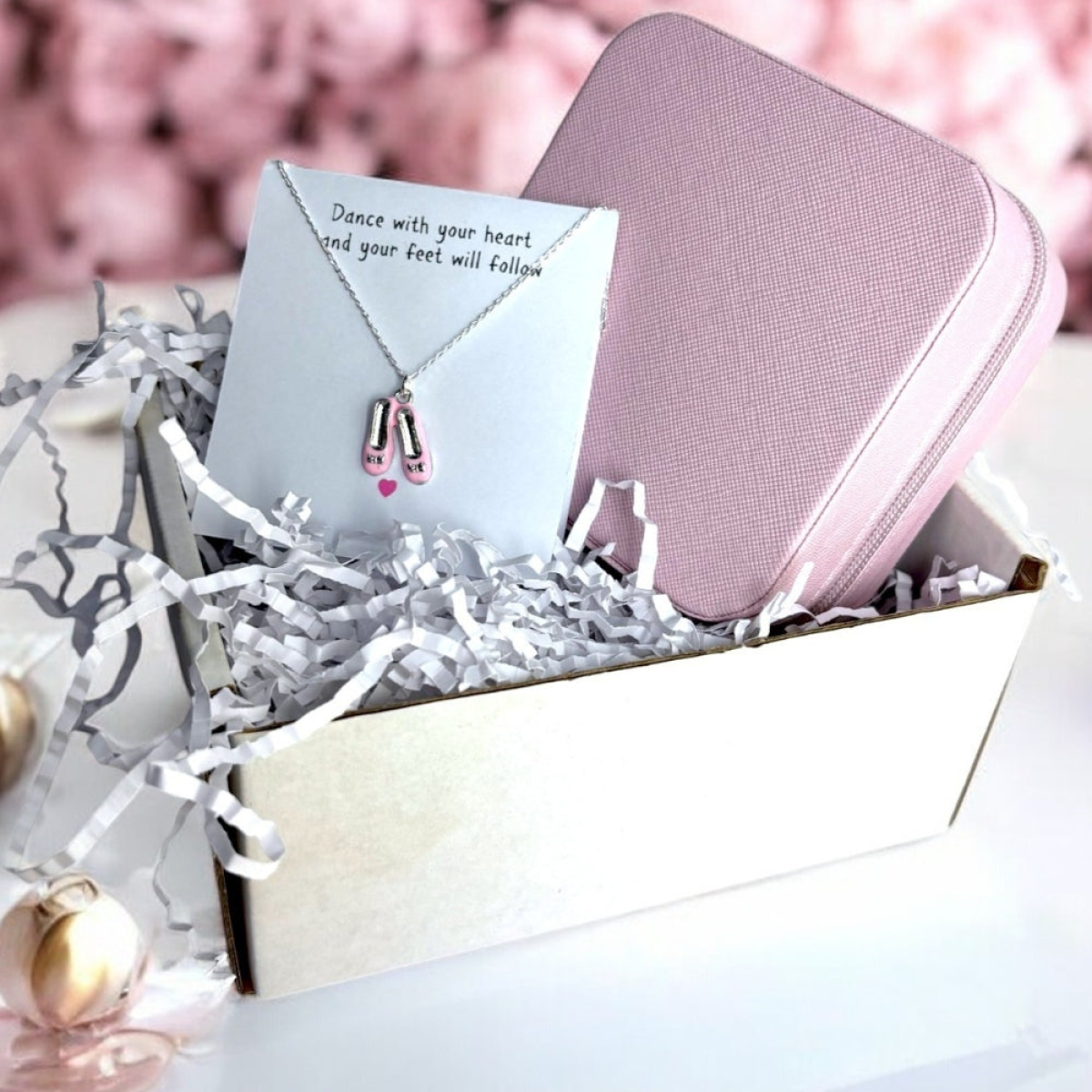Ballet Shoes Necklace and Pink Jewellery Box Gift Hamper for Girls Birthday or Christmas Gift for a Dancer