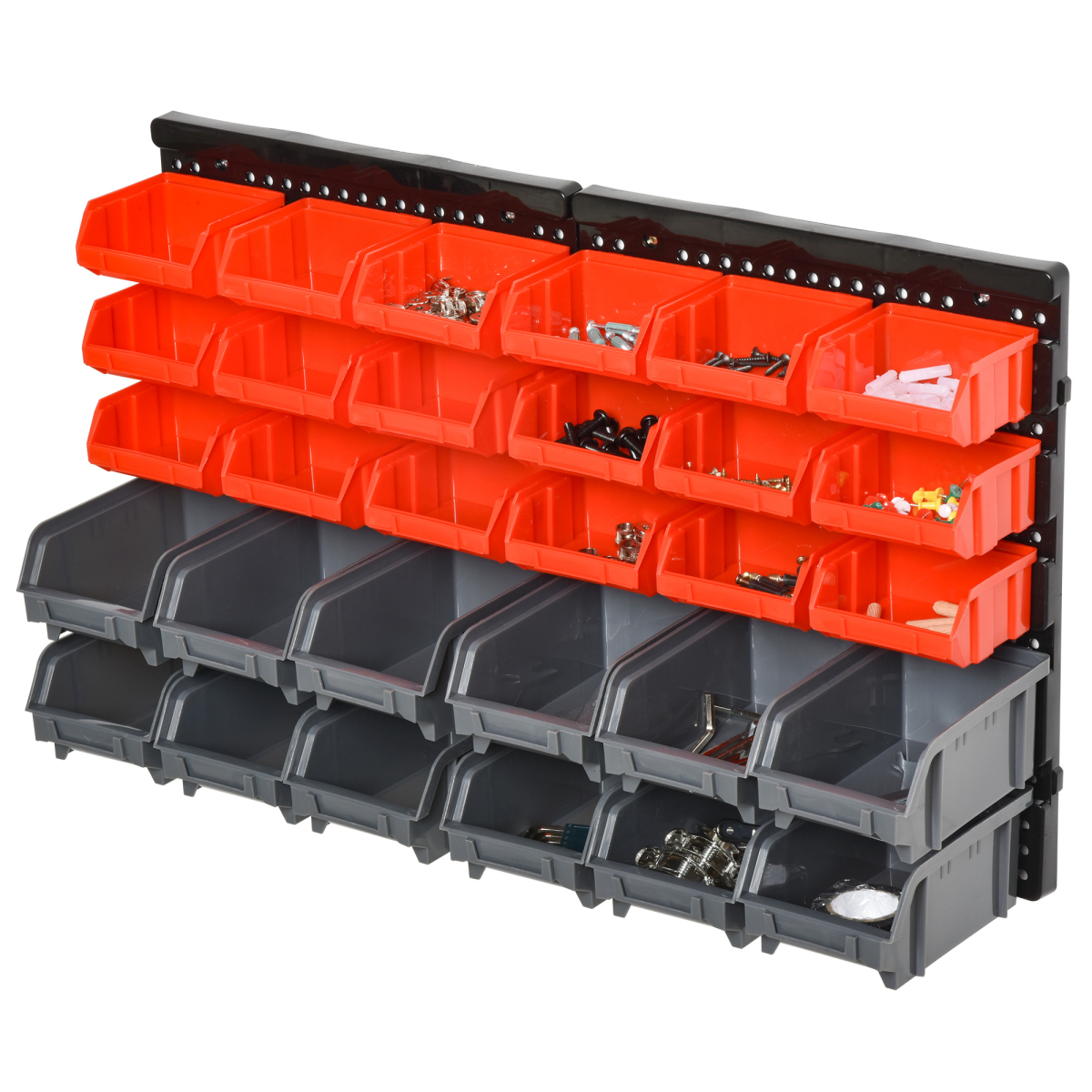 DURHAND Wall Mounted Plastic 30-Compartment Tool Hardware Organiser with Pegboard and Storage Cubbies