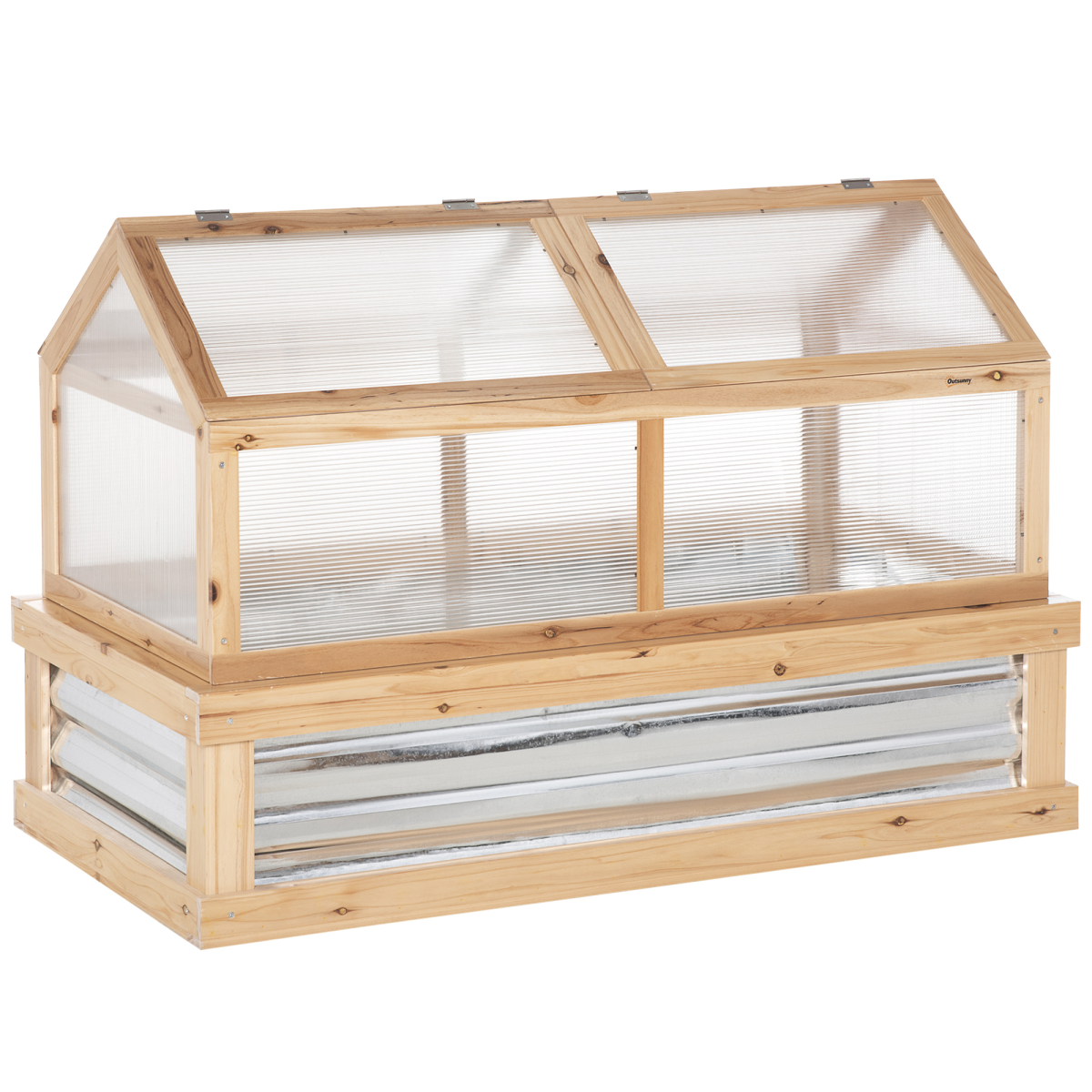 Outsunny Raised Garden Bed with Greenhouse Top, 122 x 61 x 81.7 cm, Natural Hardwood Frame, Polycarbonate Panels, Openable Roof