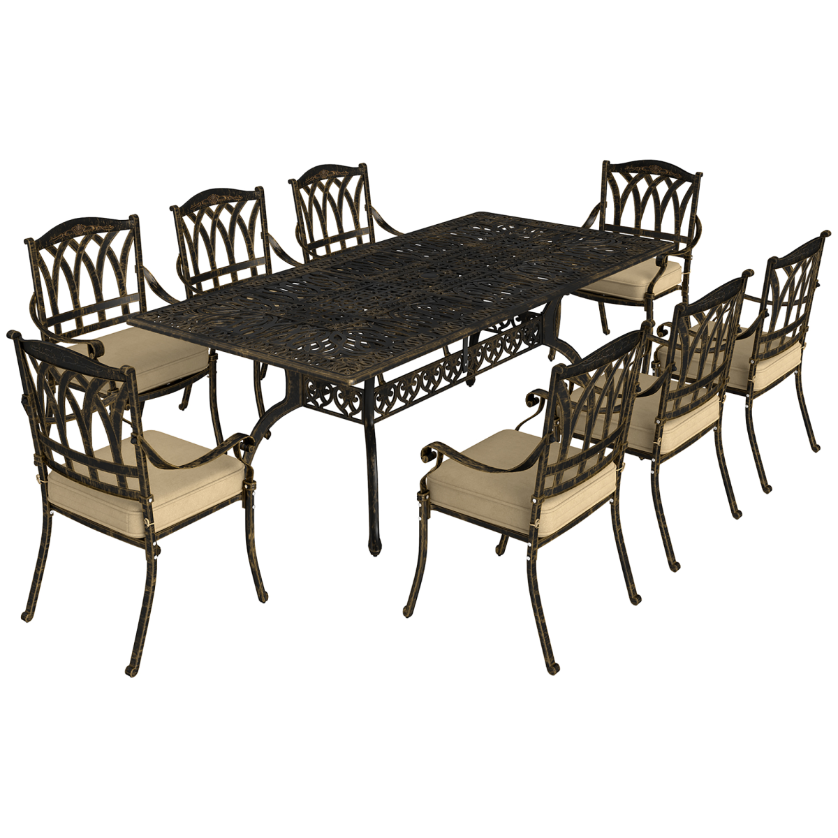 Outsunny 9-Piece Outdoor Dining Set with Cushions & Parasol Hole
