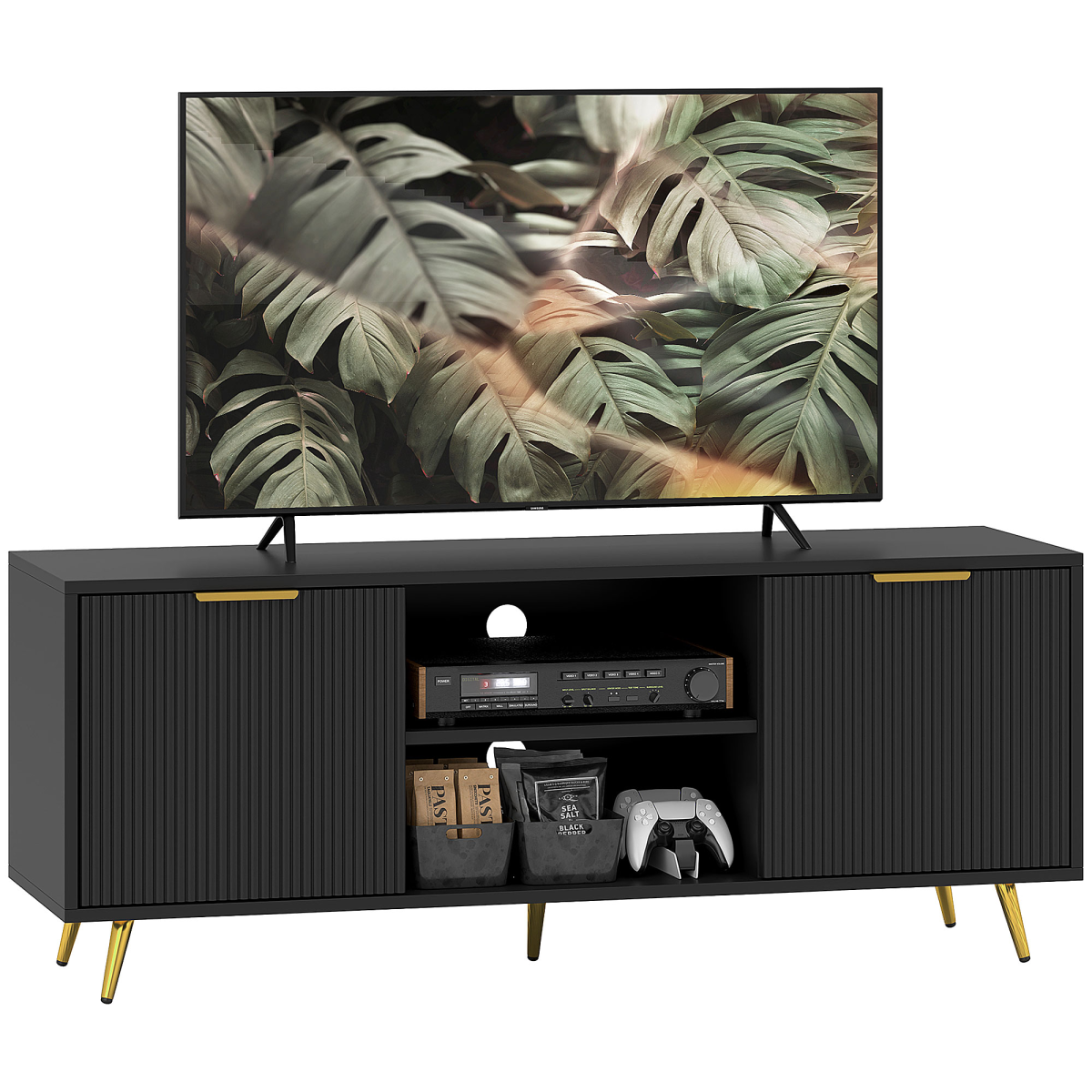 HOMCOM Black TV Stand Cabinet with Storage for 55 Inch TVs