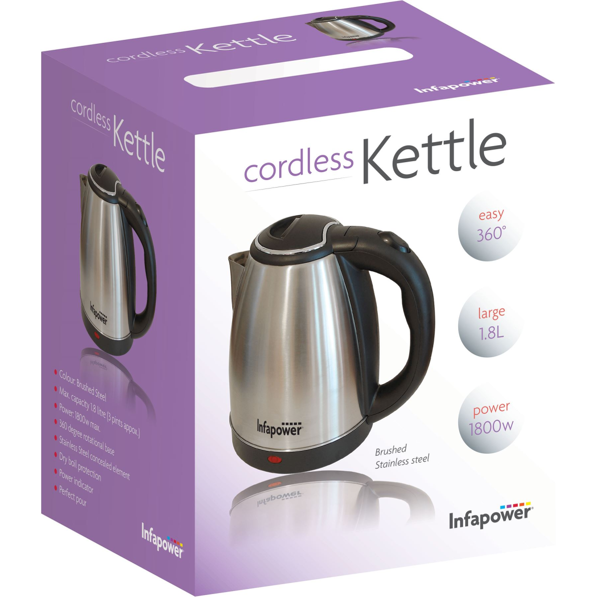 Infapower Cordless Stainless Steel Kettle 1.8L 1800W