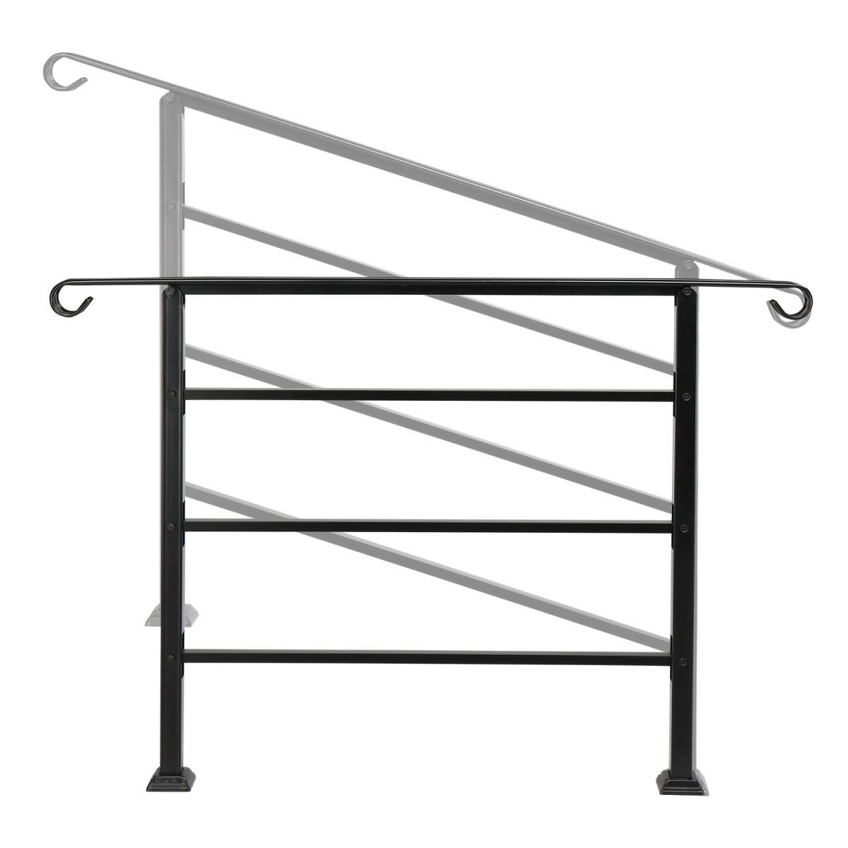 Black Wrought Iron Outdoor Handrail for 1 to 4 Steps with Installation Kit