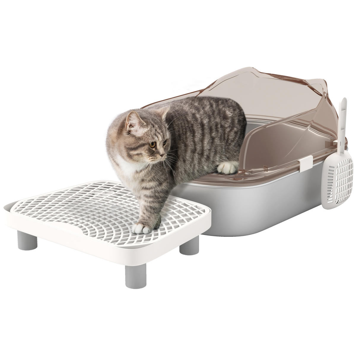 PawHut Stainless Steel Cat Litter Box with Lid, Pedal & Scoop