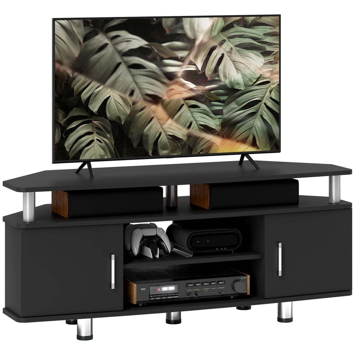 HOMCOM TV Unit Cabinet with Storage Shelves and Cupboards, 120cm TV Stand for Up to 55 Inch TVs, Black