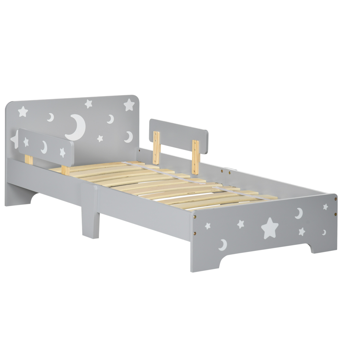 Grey Toddler Bed with Star & Moon Patterns for Ages 3-6