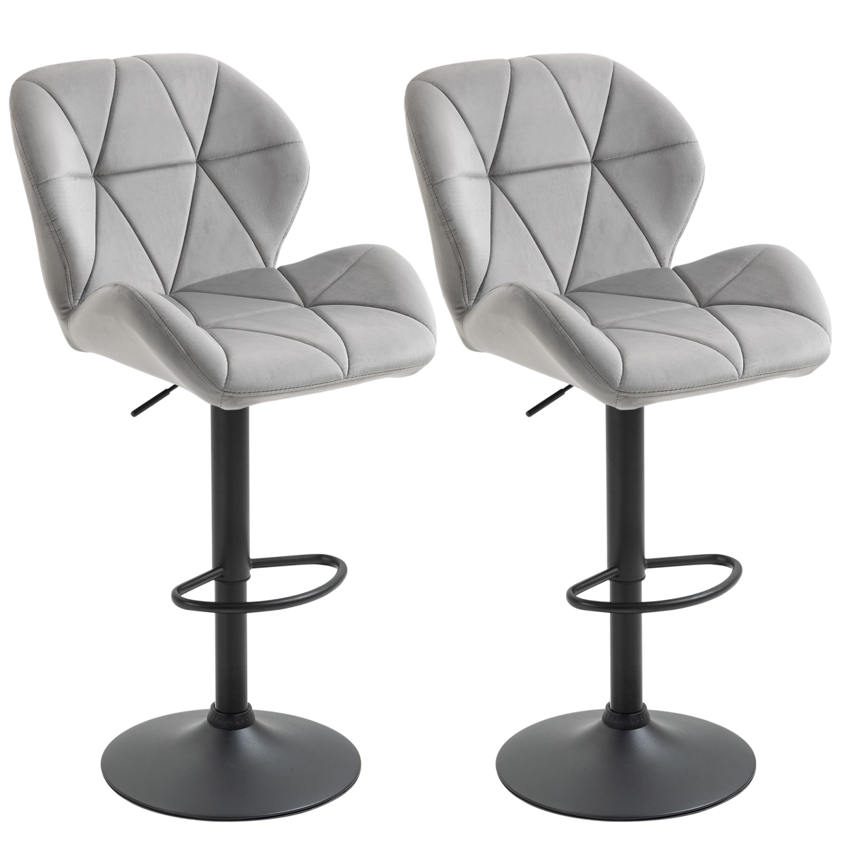 Set of 2 Adjustable Height Fabric Bar Stools, Light Grey