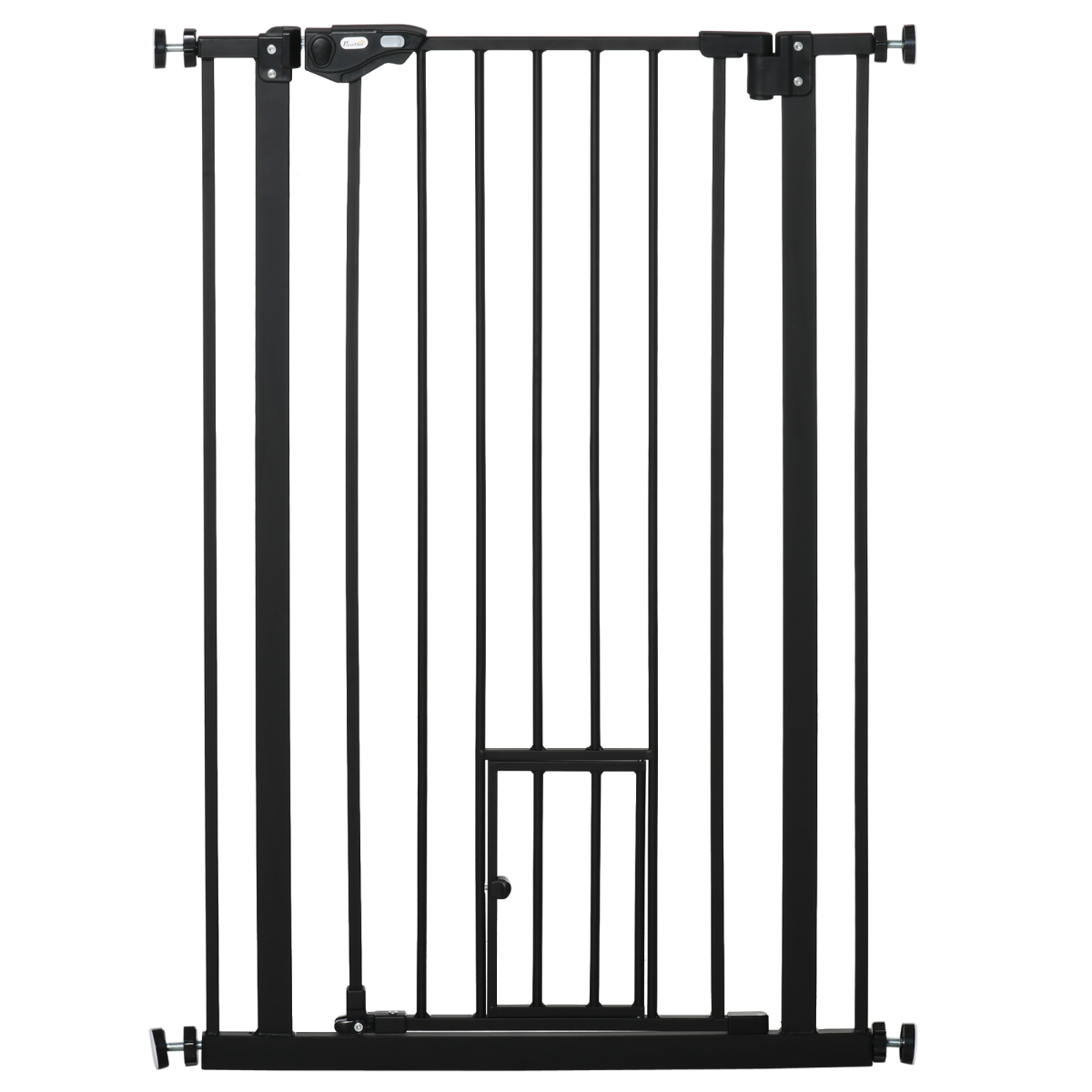Extra Tall Automatic Closing Dog Gate with Cat Door, Steel Frame, 74-80 cm Wide, for Stairs, Doorways and Hallways, Pawhut