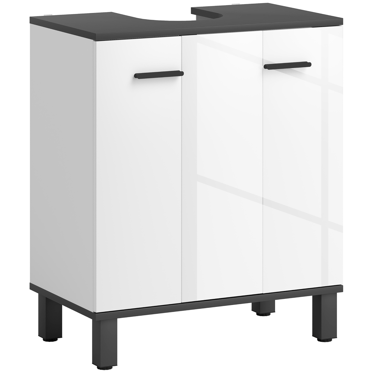 HOMCOM Bathroom Under Sink Cabinet, Adjustable Shelf, High Gloss White