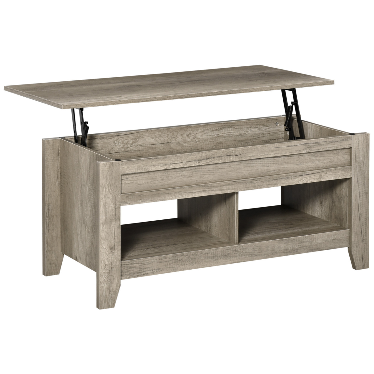 Lift Top Coffee Table with Hidden Storage and Shelves, Oak