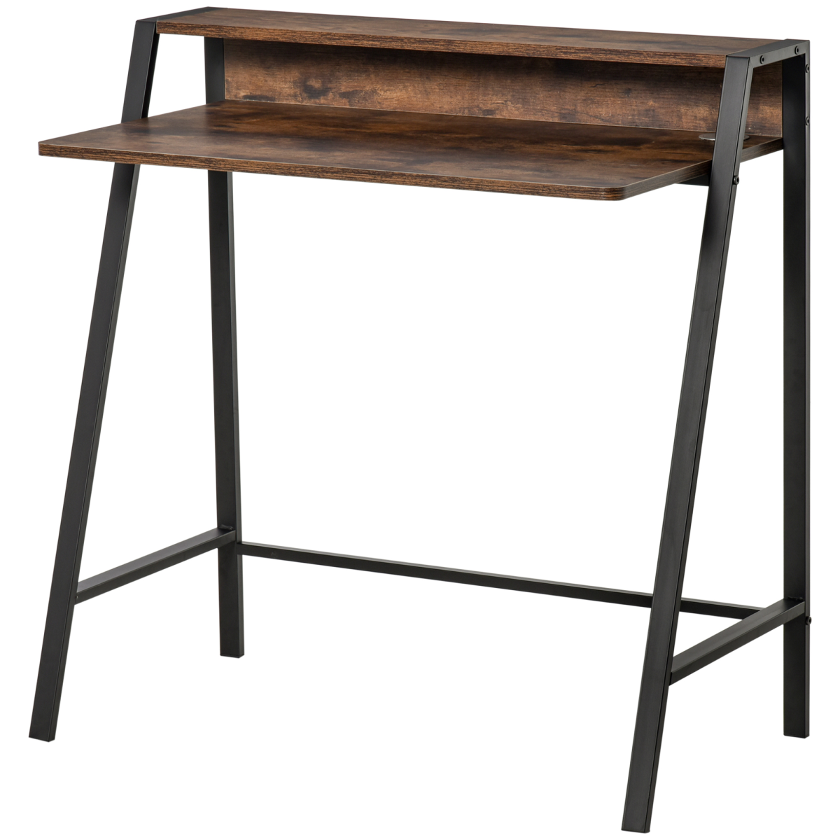 HOMCOM Rustic Brown Office PC Workstation with Metal Frame, Two-Tier Storage Shelf, 20kg Max Load
