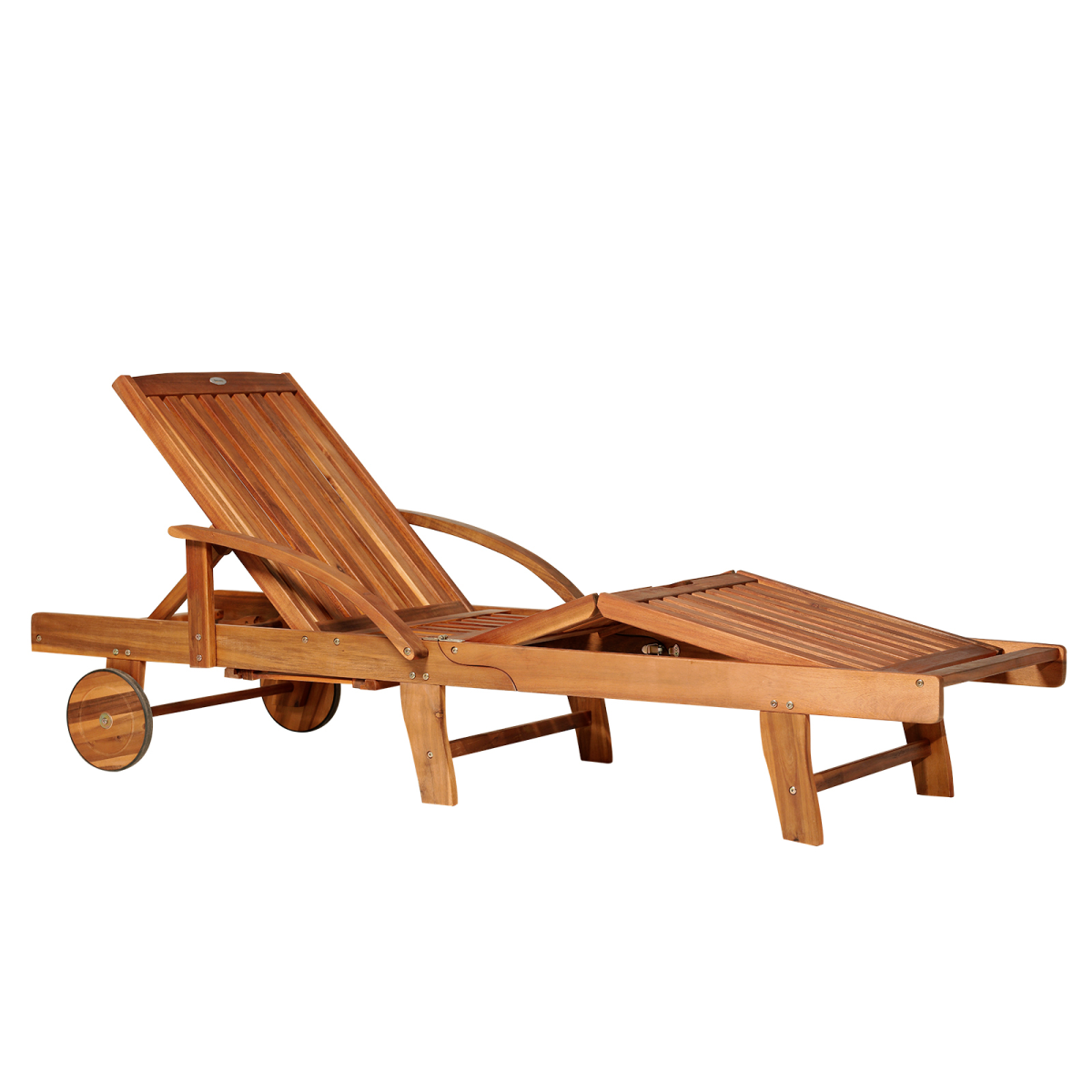 Outsunny Acacia Wood Foldable Sun Lounger with Adjustable Back & Wheels