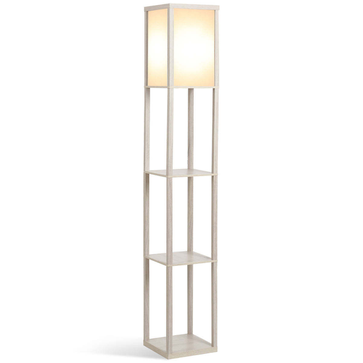 Floor Lamp with Storage Shelf, White and Oak, 3 Shelves