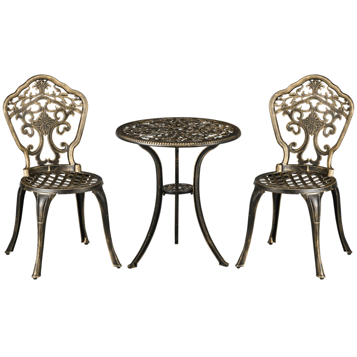 Outsunny 3 Piece Cast Aluminium Garden Bistro Set with Parasol Hole