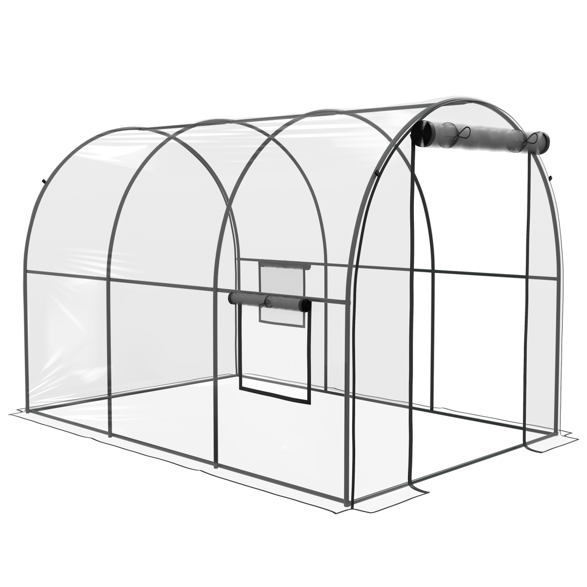 Outsunny 3 x 2 x 2m Clear Polytunnel Greenhouse with Roll-Up Door, Mesh Windows, Steel Frame