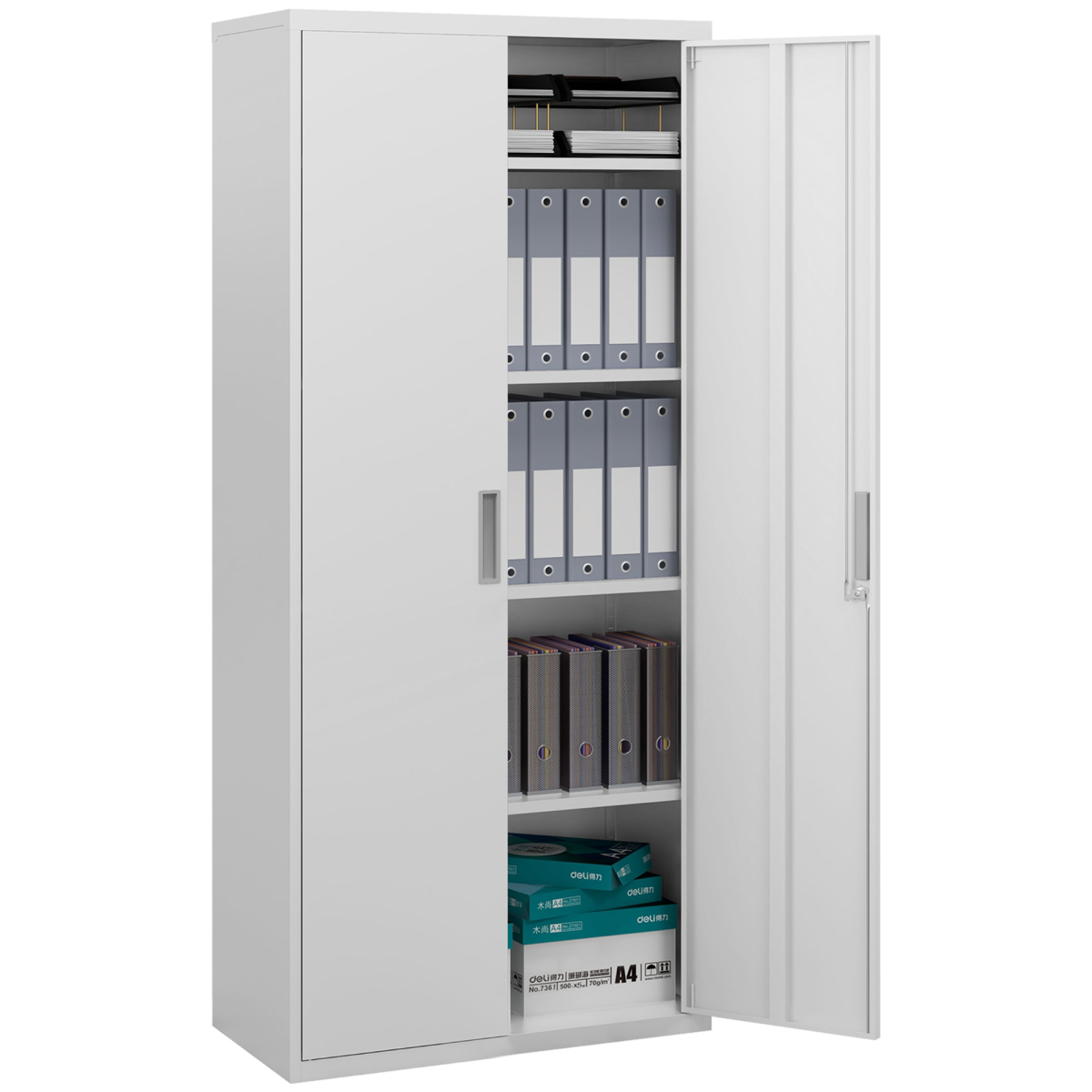 HOMCOM Lockable Steel Storage Cabinet with 5 Adjustable Shelves, White