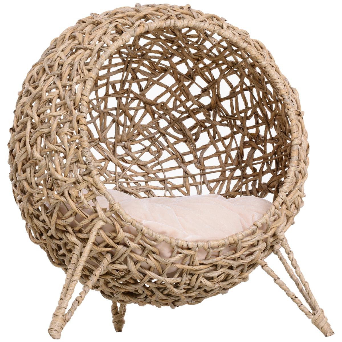 PawHut Wicker Ball-Shaped Rattan Raised Cat House with Cushion