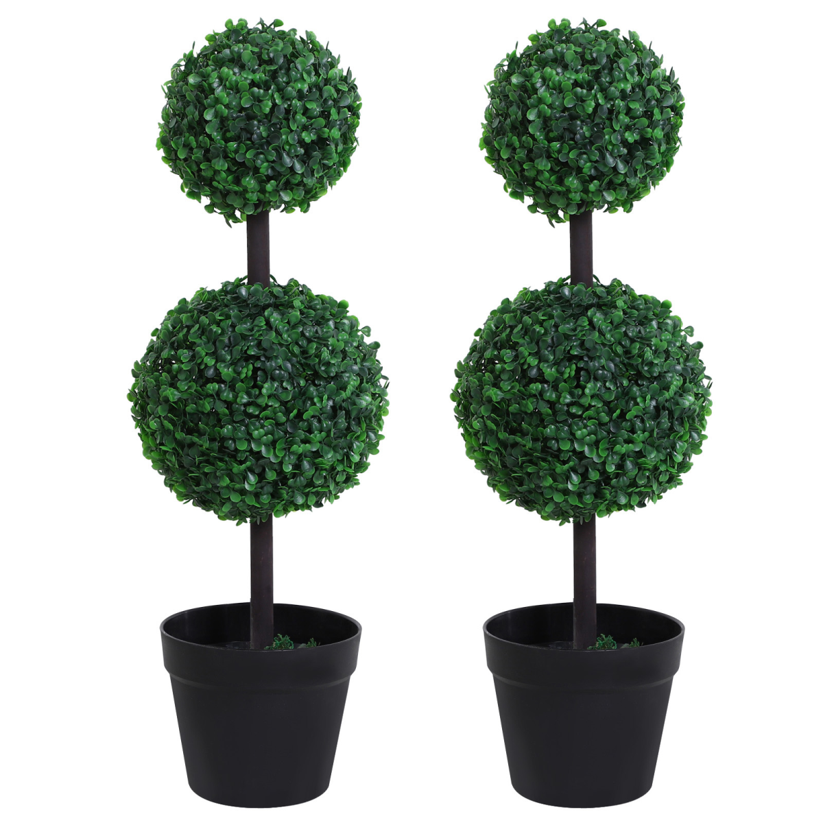 Set of 2 Artificial Boxwood Ball Topiary Trees, Green, PE Plants