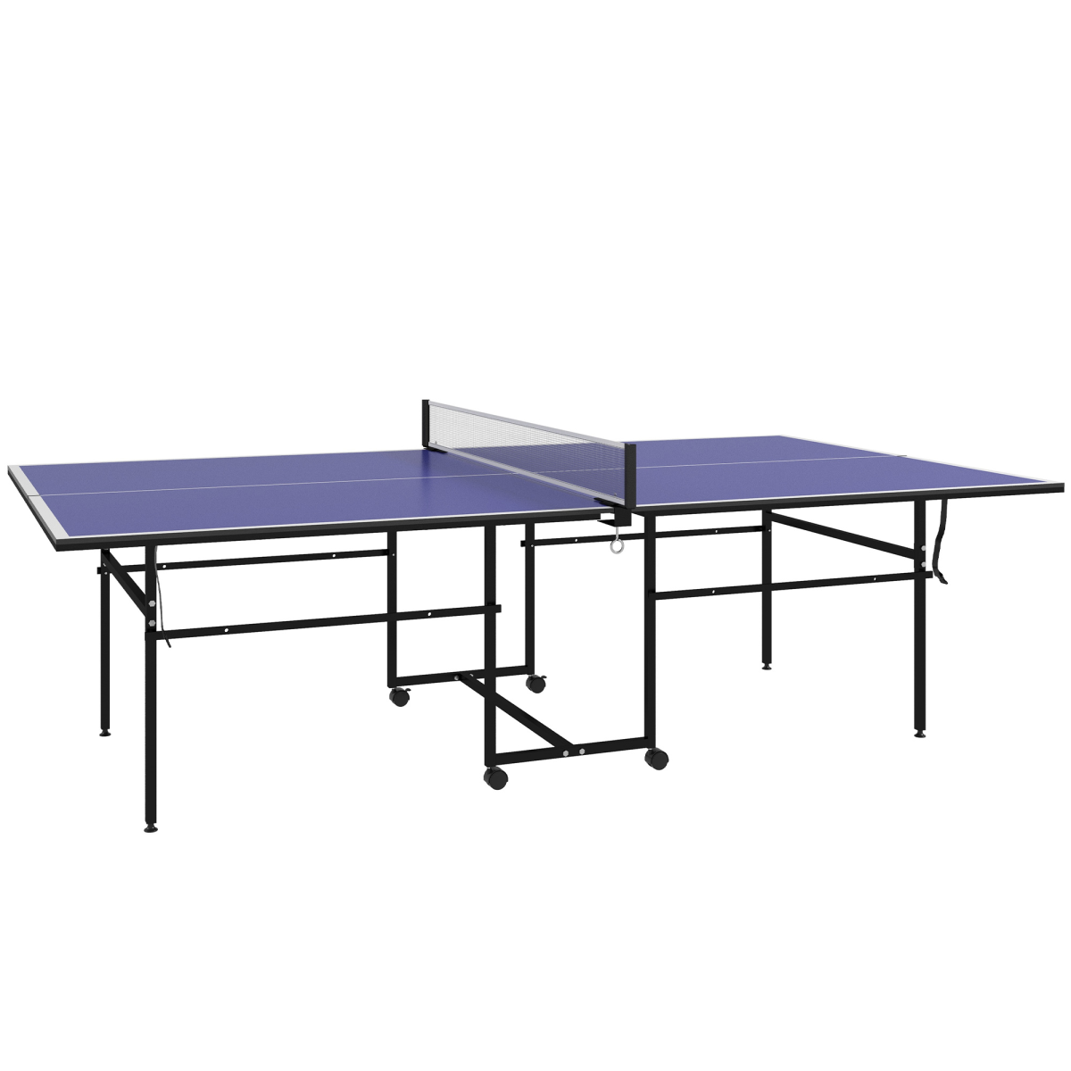 SPORTNOW 9FT Folding Indoor Table Tennis Table, Blue, 4 Wheels